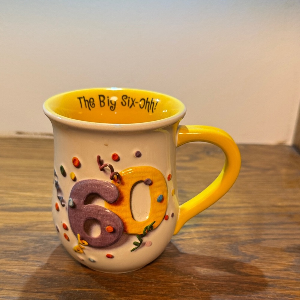 Birthday Mug 60th Ceramic- Yellow and White